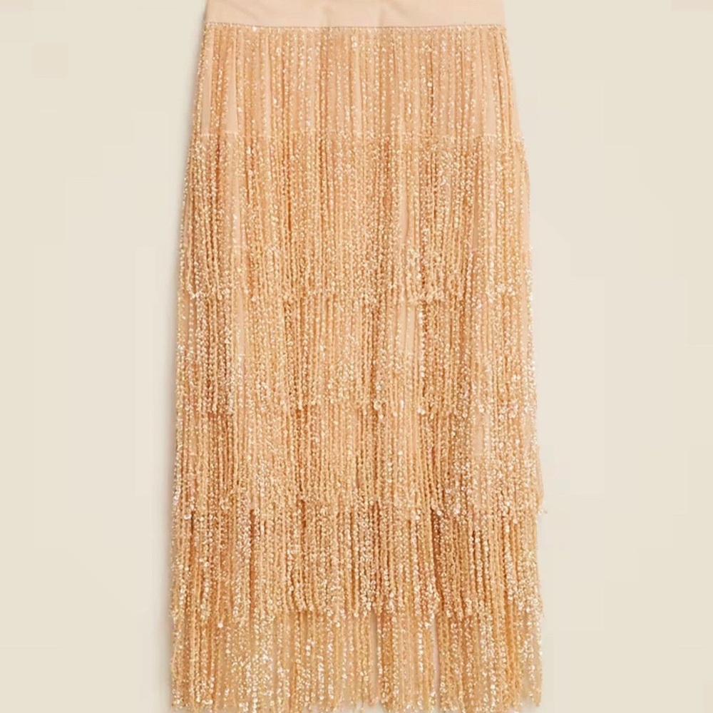 J.Crew Collection sequin fringe skirt Champagne Color Size 2 NWT